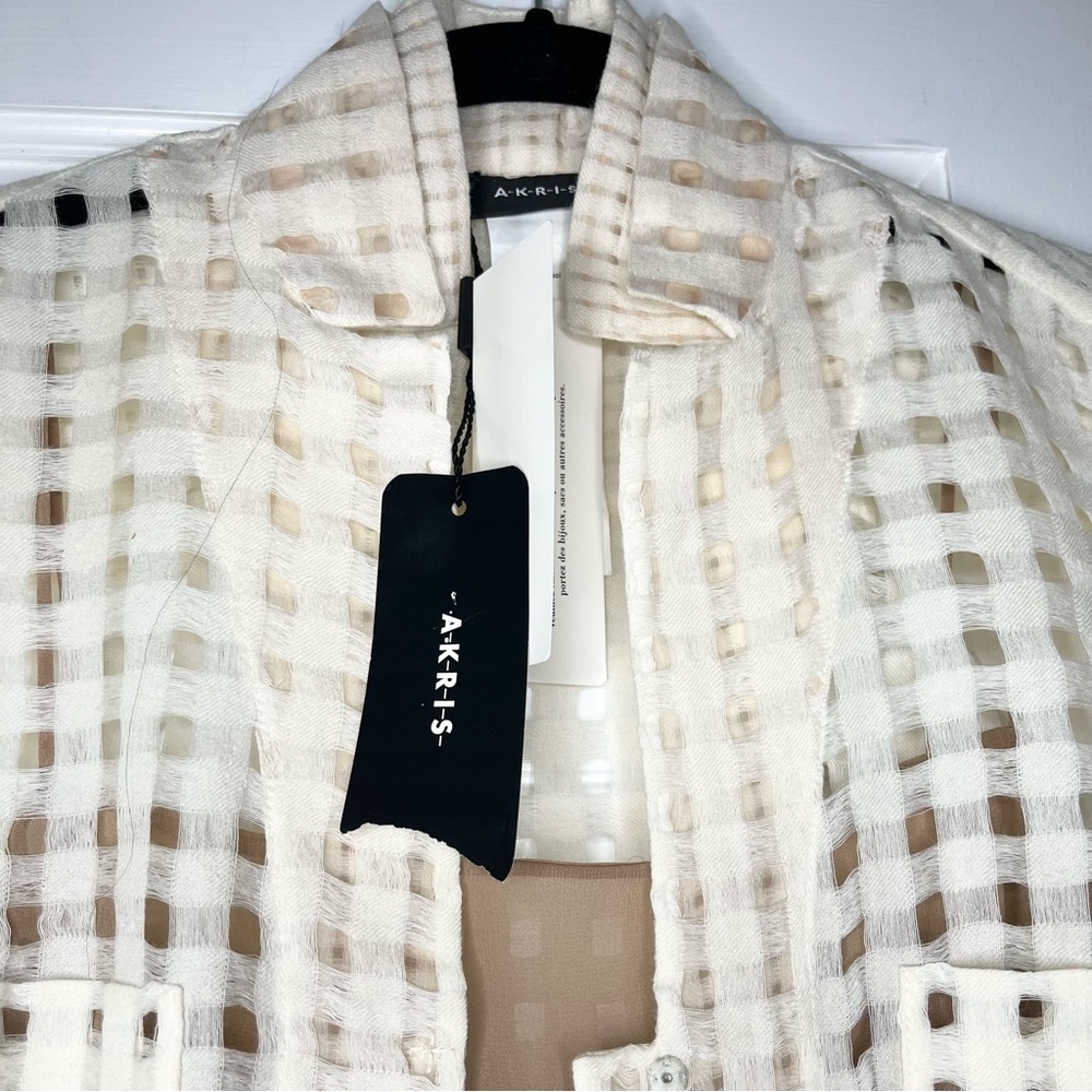 Akris Cream & Tan Wool Spring Blouse with Perforated Design - Picture 2 of 6